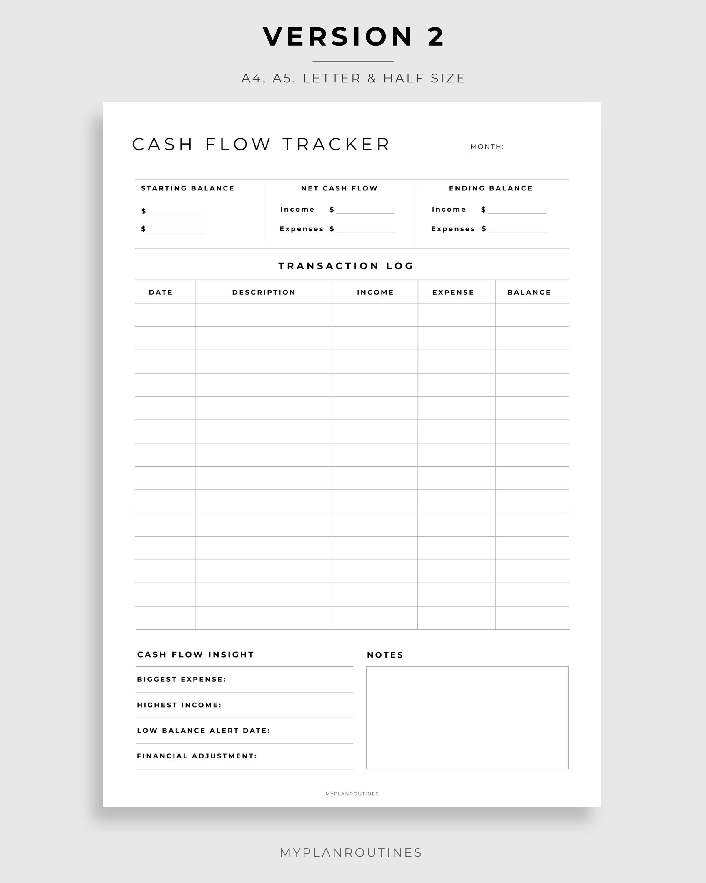 Cash Flow Tracker Printable, Budget Planner, Financial Log, A4 A5 ...