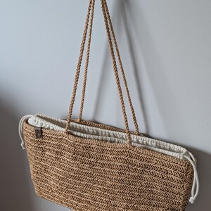 Crochet Raffia Tote Bag, Natural Straw Shoulder Bag with Cotton Pouch Insert, Summer Beach Tote with Magnetic Snap