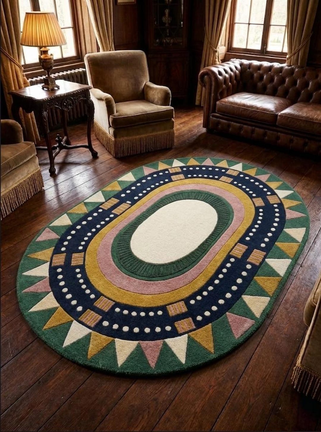 Hand Tufted Wool Rug | Modern Oval Colorful Area Rug for Living Room ...