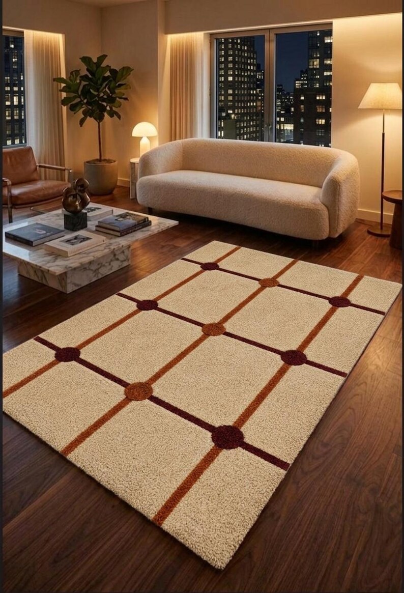 Mid Century Modern Geometric Hand Tufted Wool Area Rug, Retro Large ...