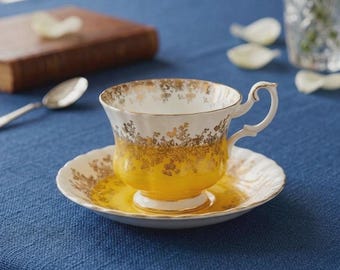 Royal Albert Gossamer Yellow Gold Chintz Teacup & Saucer Bone China England