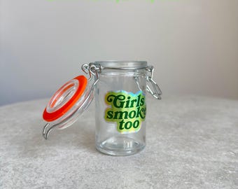 Glass Stash Jar Holographic Sticker – Airtight Herb Storage Girly Gift (60ml)
