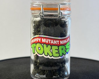 Trippy Mutant Ninja Holographic Glass Stash Jar, 60ml Airtight Dab Container, Clamp Lid
