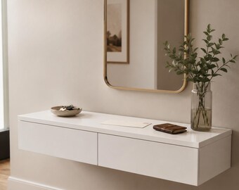 Floating Vanity Desk with Drawers, Wall Mounted Console Table, Modern Makeup Vanity, Entryway Storage Shelf