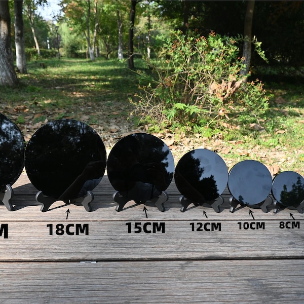 Natural Hand made Obsidian Mirror,Crystal Mirror，Quartz crystal decoration，Crystal gift，Obsidian Scrying Mirror,Energy,Soul Healing