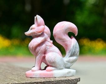3,6 ""natürlicher handgeschnitzter rosa Opal Neunschwänziger Fuchs, handgeschnitzt, Kristallfuchs, Quarzfuchs, Kristallheilung Reiki, Innendekoration."