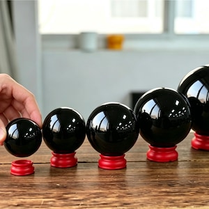 Bola/esfera de obsidiana tallada a mano de más de 50 mm – Bola de cristal pequeña/grande, bola/esfera de cuarzo + Base gratis (1 unidad)