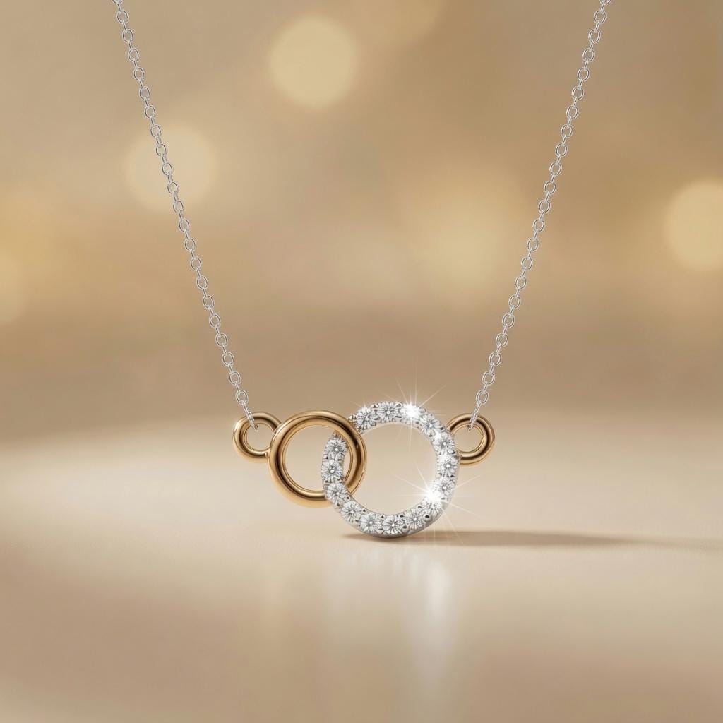Gold Linked Circles Golden Interlock Radiance Necklace Czech Glass
