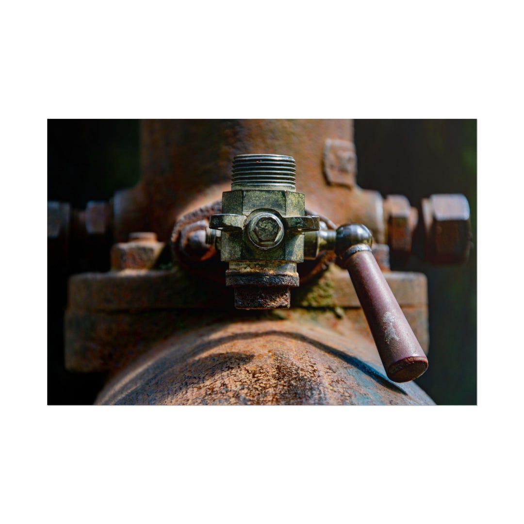 Valve Poster Rusty Industrial Valve Rolled Posters | Vintage Machinery Photography ...