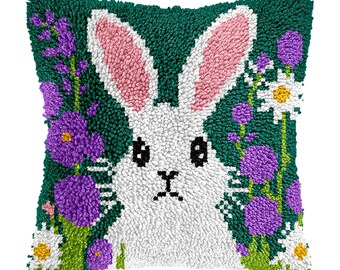 Latch Hook Kit Rabbit Pattern Pillowcase Diy pillowcase kits Latch pillowcase Easter gifts for Children 16.9x16.9 inch