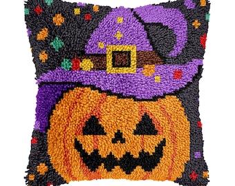 Latch Hooking Kit Halloween pumpkin pattern Pillowcase Diy pillowcase kits, Latch pillowcase Gifts for Children,tapestries 16.9x16.9 in