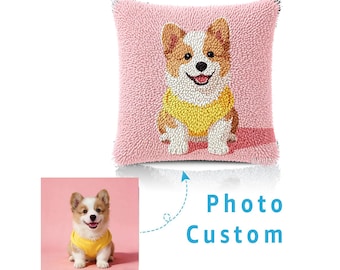 Custom Pet Photo Latch Hook Pillow Kits,DIY Latch Pillow Case Kits,Private Custom, Make Your Own Latch Kits ,Day gift 16.9x16.9 inch
