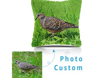 Custom Pet Birds Photo Latch Hook Pillow Kits,DIY Latch Pillow Case Kits,Private Custom, Make Your Own Latch Kits Gifts for children