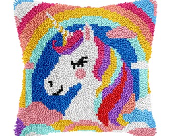 Latch Hooking Kit Unicorn Pattern Pillowcase Children's Room Decor Diy pillowcase kits Latch pillowcase A Gift for a Child, Beginner's Kit