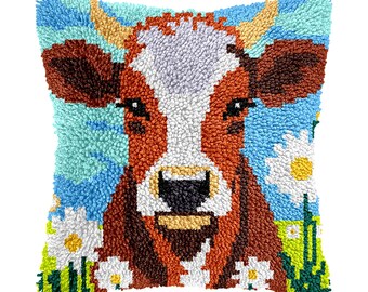 Latch Hook Kit Scottish Highland Bull Pattern Pillowcase Diy pillowcase kits, Latch pillowcase Mother's Day gift, Cow Latch Hook16.9x16.9 in