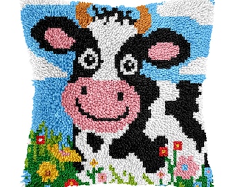 Latch Hook Kit Highland dairy Cow Pattern Pillowcase Diy pillowcase kits, Latch pillowcase Mother's Day gift, Latch Hook Kit Cow16.9x16.9 in