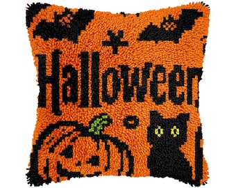 Latch Hooking Kit Halloween pumpkin pattern Pillowcase Diy pillowcase kits, Latch pillowcase Gifts for Children,tapestries 16.9x16.9 in