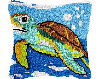 Latch Hook Kit Sea Turtle Pattern Pillowcase Diy pillowcase kits, Latch pillowcase Gifts for Children,tapestries 16.9x16.9 in