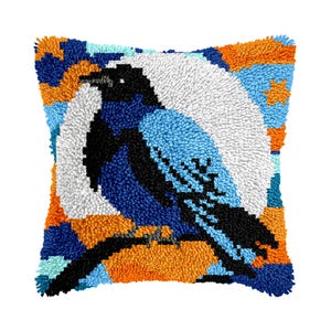 Cartoon Robin Latch Hook Cushion Cover DIY Kit – Christmas Gift for Friends (Size: 16.9 x 16.9 inches)