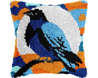 Cartoon Robin Latch Hook Cushion Cover DIY Kit – Christmas Gift for Friends (Size: 16.9 x 16.9 inches)