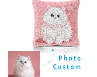 Custom Pet Photo Latch Hook Pillow Kits,DIY Latch Pillow Case Kits,Private Custom, Make Your Own Latch Kits ,Day gift 16.9x16.9 inch