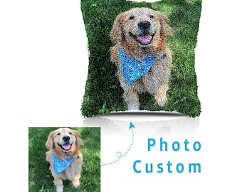 Custom Pet Photo Latch Hook Pillow Kits,DIY Latch Pillow Case Kits,Private Custom, Make Your Own Latch Kits ,Mother's Day Gift 16.9x16.9 in
