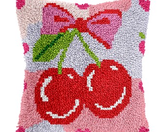 Latch Hook Kit Cherry Pattern Pillowcase Diy pillowcase Kits, Latch Pillowcase Mother's Day gift,tapestries Latch Kit Pillow 16.9x16.9 in