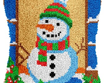 Christmas Snowman Latch Hook Kit DIY Pillowcase Kit - A Christmas Gift for Friends (16.9x16.9)