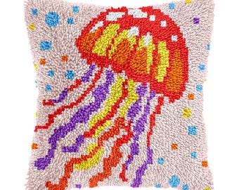 Latch Hook Kit Colorful Jellyfish Pattern Pillowcase Diy pillowcase kits, Latch pillowcase Mother's Day gift,tapestries 16.9x16.9 in