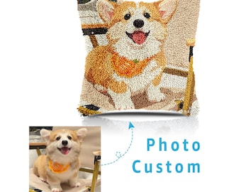Custom Pet Photo Latch Hook Pillow Kits,DIY Latch Pillow Case Kits,Private Custom, Make Your Own Latch Kits ,A Gift for a Classmate