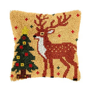 Kit de housse de coussin à faire soi-même avec motif sapin de Noël et crochet à loquet — Cadeau de Noël pour papa (Dimensions : 43 x 43 cm)