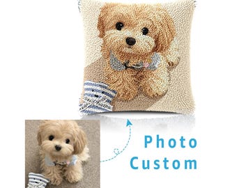 Custom Pet Photo Latch Hook Pillow Kits,DIY Latch Pillow Case Kits,Private Custom, Make Your Own Latch Kits ,Day gift 16.9x16.9 inch