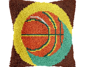 Latch Hook Kit Basketball Pattern Pillowcase Diy Embroidery Kits Latch pillowcase  World Cup gifts Gift for Dad 16.9x16.9 inch