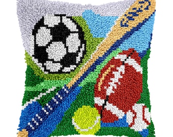 Latch Hook Kit Baseball and rugby pattern Pillowcase Kits Latch pillowcase  for Dad Gifts for Sports Enthusiasts 16.9x16.9 inch