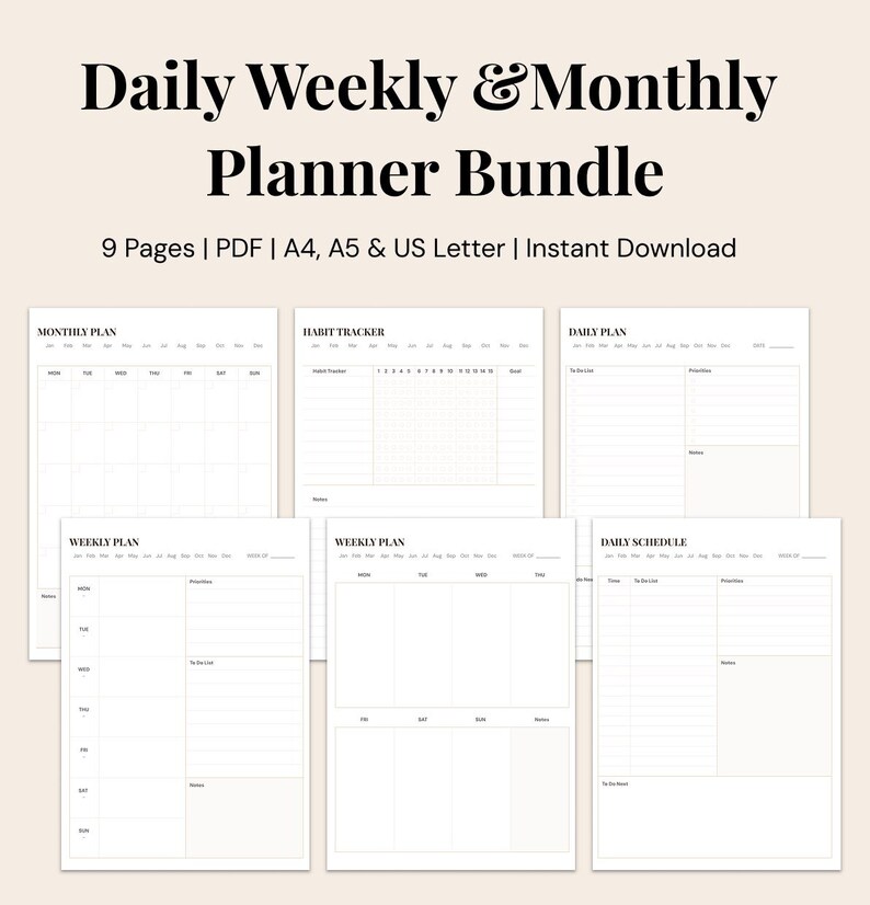 ADHD Planner Printable Bundle, Daily Weekly Monthly Planner, A4 A5 US ...