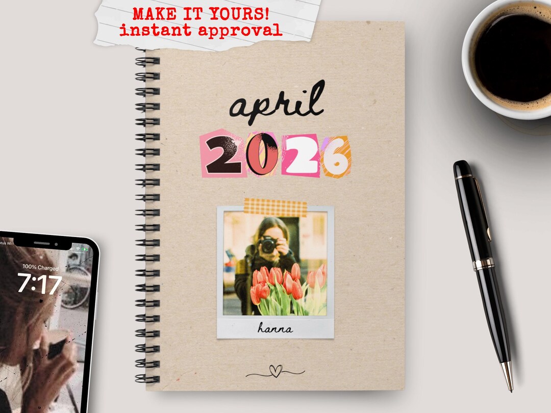 Notebook April April 2026 Journal Custom Photo Spiral Notebook Cover Custom Name ...