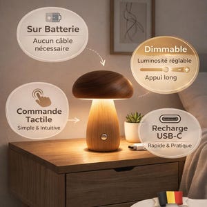 Träsvamplampa med mjukt sken | Estetisk svampnattlampa | Unik bordslampa för mysig atmosfär