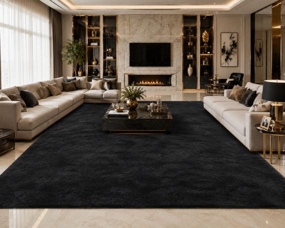 Hand Tufted wool rug, Solid Black Area, Rug Plush Living Room Rug Bedroom Home Decor