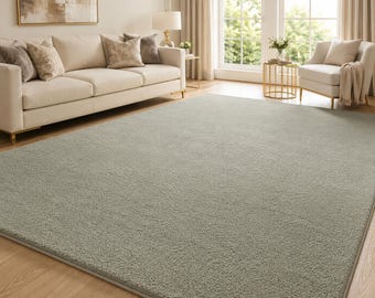 Hand Tufted Wool Rug: Modern Solid Sage Green Carpet for Living Room , Bedroom
