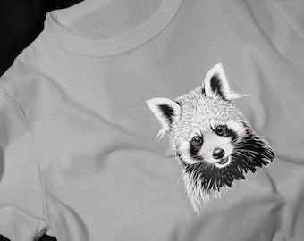 Monochrome Red Panda Illustration T-Shirt | Woodland Animal Shirt