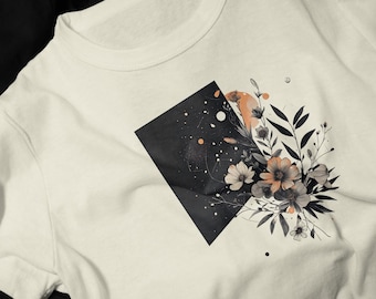 Floral Illustration T-Shirt | Night Garden, Minimalistic Art