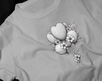 Heart Balloon Bouquet T-Shirt | Monochrome Floral Balloons