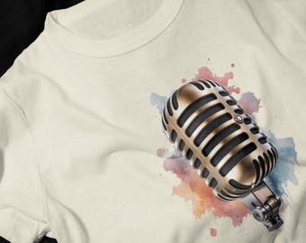 Vintage Microphone T-Shirt | Retro Mic with Watercolor Splash