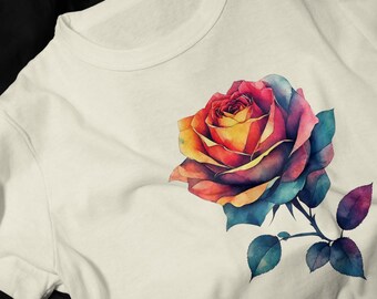 Rainbow Rose T-Shirt | Vibrant Watercolor Floral Tee