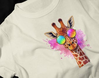 Giraffe with Rainbow Sunglasses T-Shirt | Collection Festival Tee