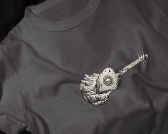 Hand-Drawn Acoustic Guitar T-Shirt | Vintage Forest Guitar Illustration