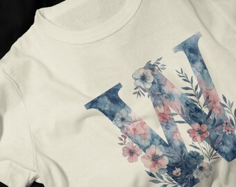 Floral W Monogram T-Shirt | Watercolor Flowers Initial Tee