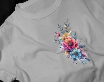 Watercolor Floral Bouquet T-Shirt | Vibrant Flower Illustration