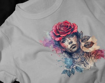 Rose Woman Portrait T-Shirt | Watercolor Floral Face
