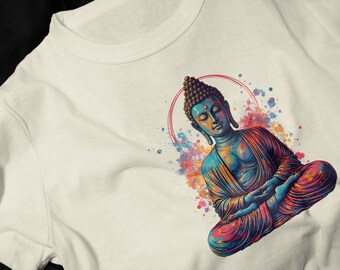 Colorful Meditating Buddha T-Shirt | Vibrant Spiritual Art, Meditation Tee